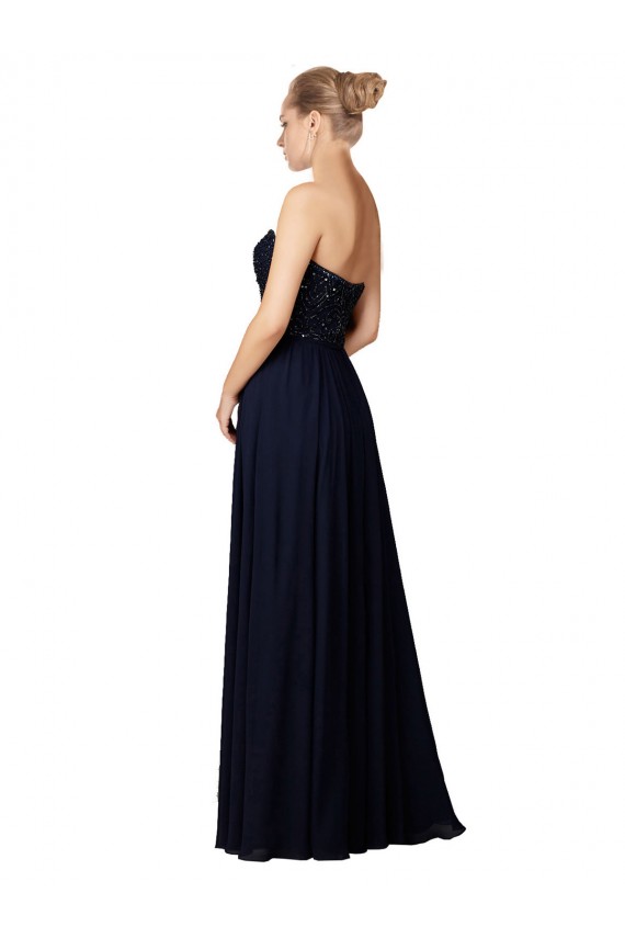 Dark Navy Soft Chiffon Sweetheart Long Sleeveless Bridesmaid Dress / Formal Dress Norwich