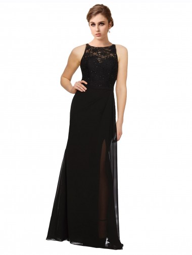Soft Chiffon & Lace High Neck Long Sleeveless Bridesmaid Dress Norwich