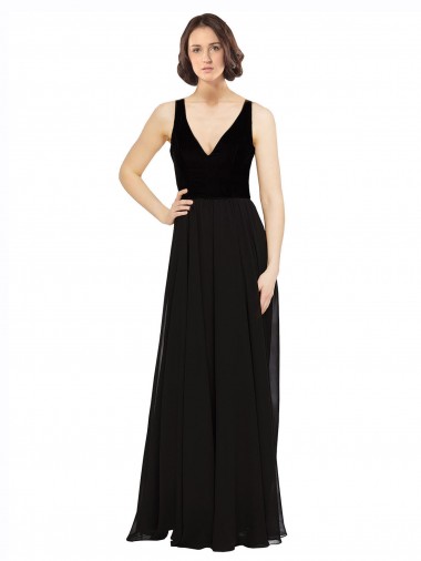 V-Back Soft Chiffon & Velvet V-Neck Long Sleeveless Prom Dress / Bridesmaid Dress Norwich