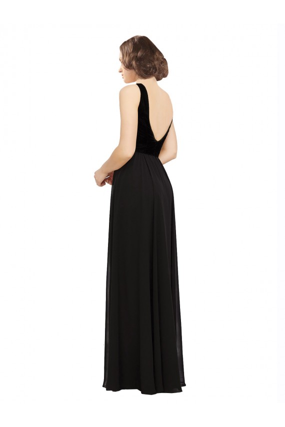 V-Back Soft Chiffon & Velvet V-Neck Long Sleeveless Prom Dress / Bridesmaid Dress Norwich