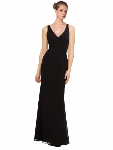 Black Soft Chiffon V-Neck Long Sleeveless Bridesmaid Gown Norwich