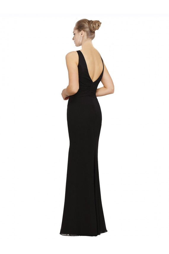 Black Soft Chiffon V-Neck Long Sleeveless Bridesmaid Gown Norwich