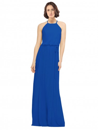 Soft Chiffon Jewel Neck Long Sleeveless Bridal Party Dress Norwich