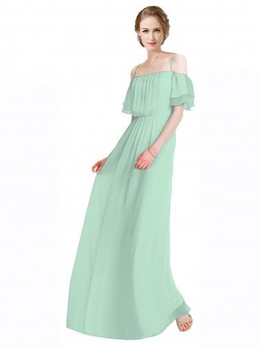 Mint Green Soft Chiffon Off the Shoulder Long Sleeveless Bridesmaid Dress Norwich