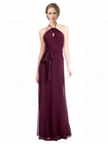 Low Back Burgundy Soft Chiffon Spaghetti Straps Long Sleeveless Evening Dress / Bridesmaid Dress Norwich
