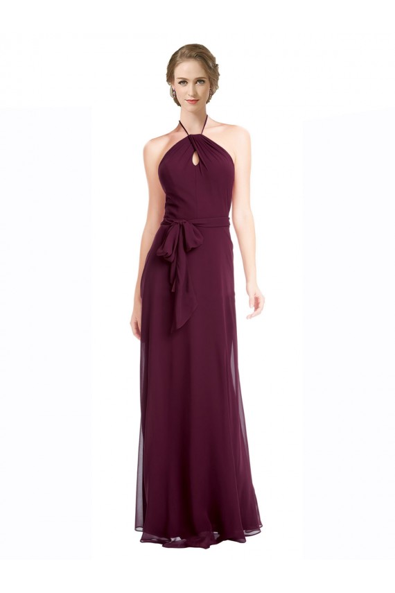 Low Back Burgundy Soft Chiffon Spaghetti Straps Long Sleeveless Evening Dress / Bridesmaid Dress Norwich