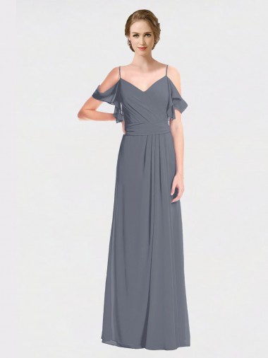V-Back Soft Chiffon Off the Shoulder Long Flutter Sleeves Bridesmaid Dress Norwich