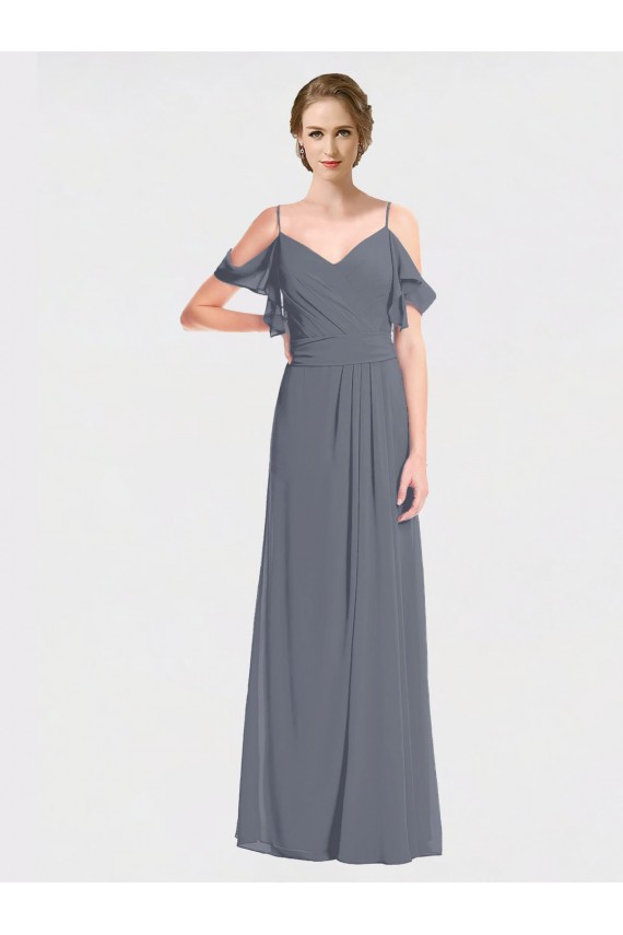 V-Back Soft Chiffon Off the Shoulder Long Flutter Sleeves Bridesmaid Dress Norwich