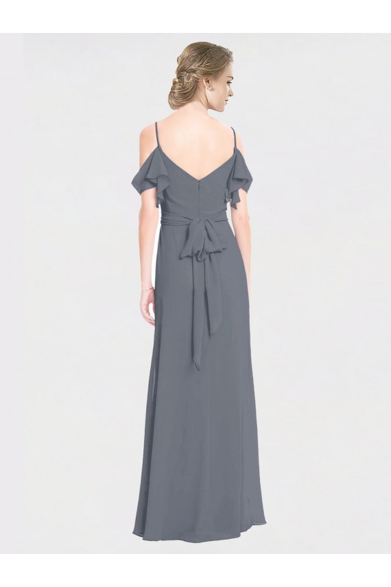 V-Back Soft Chiffon Off the Shoulder Long Flutter Sleeves Bridesmaid Dress Norwich