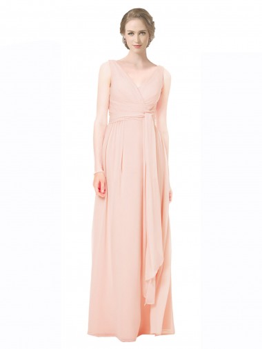 V-Back Chiffon V-Neck Long Sleeveless Wedding Party Dress Norwich