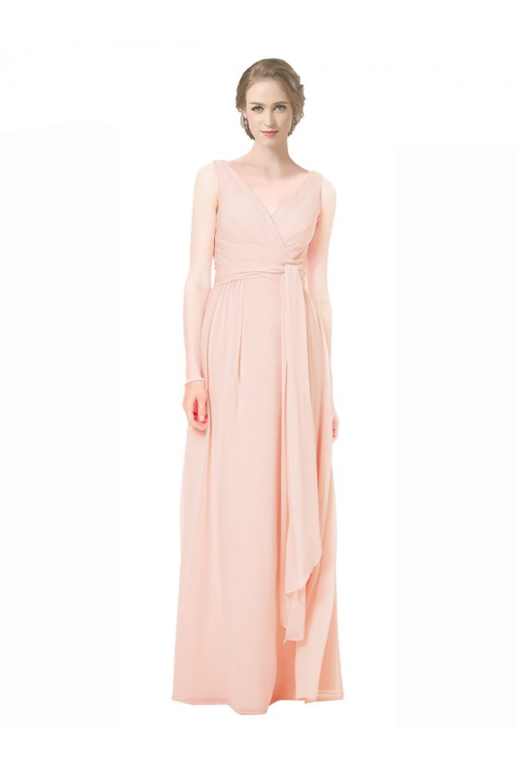 V-Back Chiffon V-Neck Long Sleeveless Wedding Party Dress Norwich