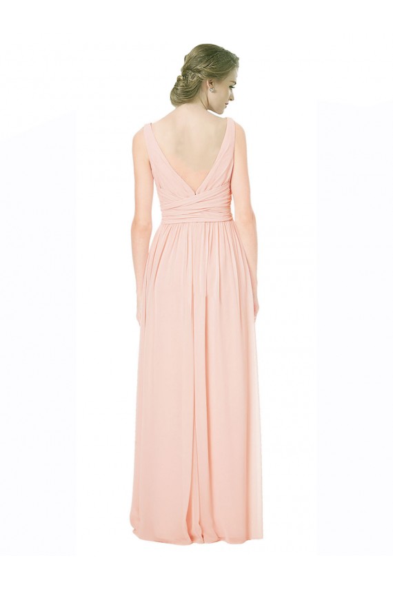 V-Back Chiffon V-Neck Long Sleeveless Wedding Party Dress Norwich