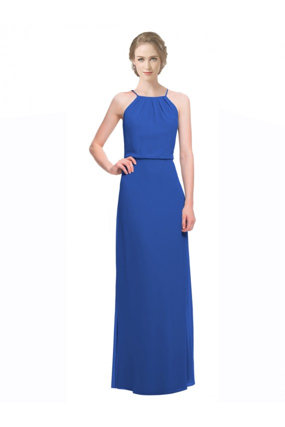 Low Back Blue Soft Chiffon Spaghetti Straps Long Sleeveless Bridesmaid Dress Norwich