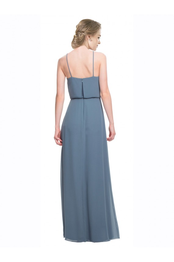 Low Back Blue Soft Chiffon Spaghetti Straps Long Sleeveless Bridesmaid Dress Norwich