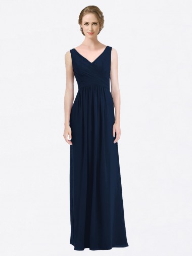 Low Back Soft Chiffon V-Neck Long Sleeveless Evening Gowns / Bridesmaid Dress Norwich