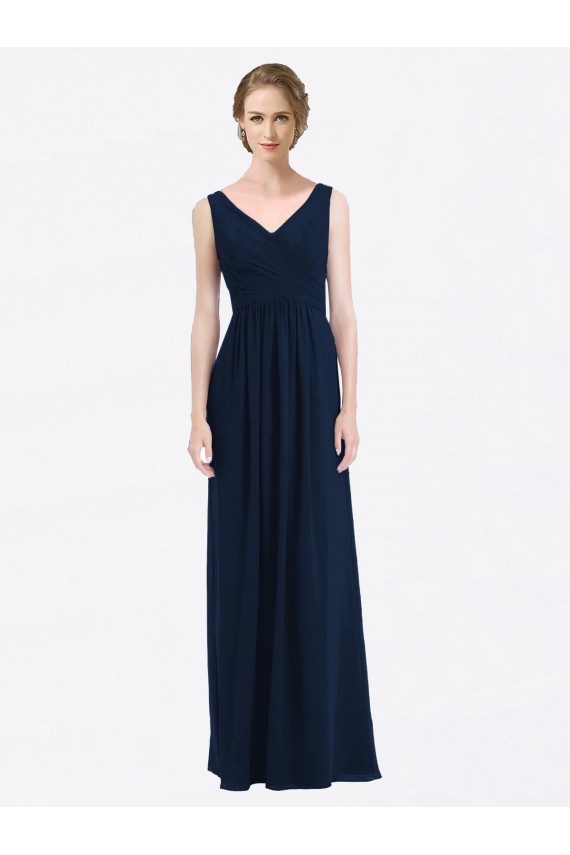 Low Back Soft Chiffon V-Neck Long Sleeveless Evening Gowns / Bridesmaid Dress Norwich