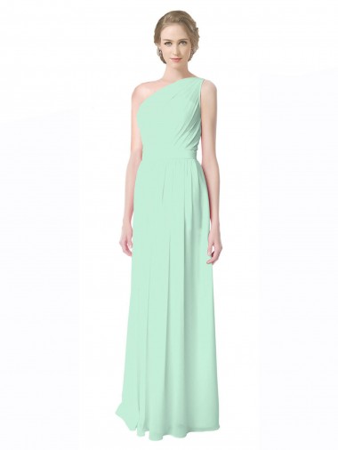 Mint Green Soft Chiffon One Shoulder Long Sleeveless Bridesmaid Dress Norwich