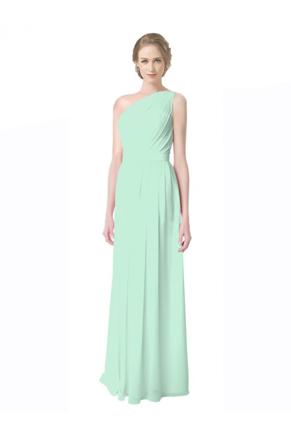 Mint Green Soft Chiffon One Shoulder Long Sleeveless Bridesmaid Dress Norwich