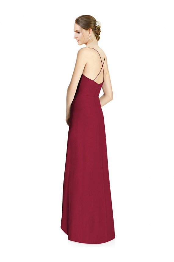 Open Back Burgundy Soft Chiffon Spaghetti Straps Long Sleeveless High Low Bridesmaid Dress Norwich