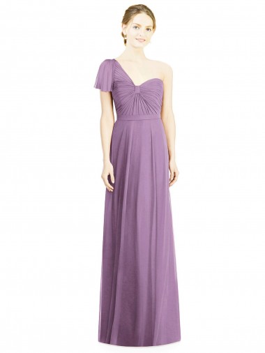 Open Back Soft Chiffon One Shoulder Long Flutter Sleeves Formal Dress / Bridesmaid Dress Norwich