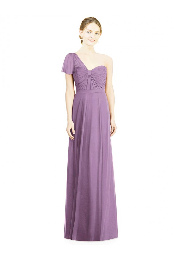 Open Back Soft Chiffon One Shoulder Long Flutter Sleeves Formal Dress / Bridesmaid Dress Norwich