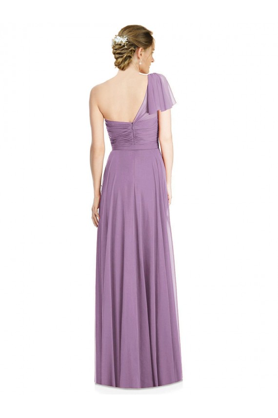 Open Back Soft Chiffon One Shoulder Long Flutter Sleeves Formal Dress / Bridesmaid Dress Norwich