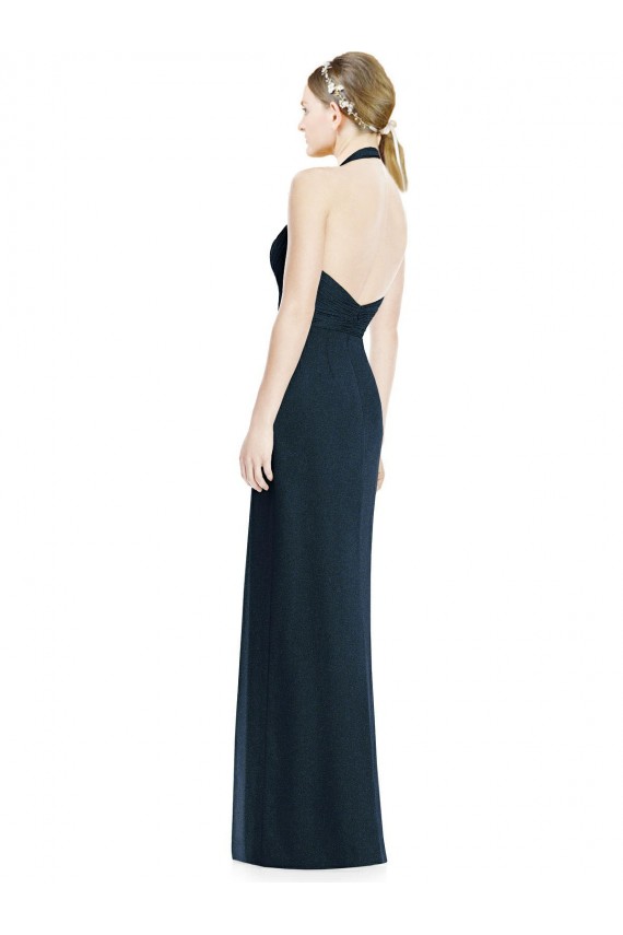 Open Back Dark Navy Soft Chiffon Halter Neck Long Sleeveless Formal Dress / Bridesmaid Dress Norwich