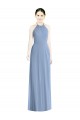 Low Back Dusty Blue Chiffon Halter Neck Long Floor Length Sleeveless Bridesmaid Dress Norwich