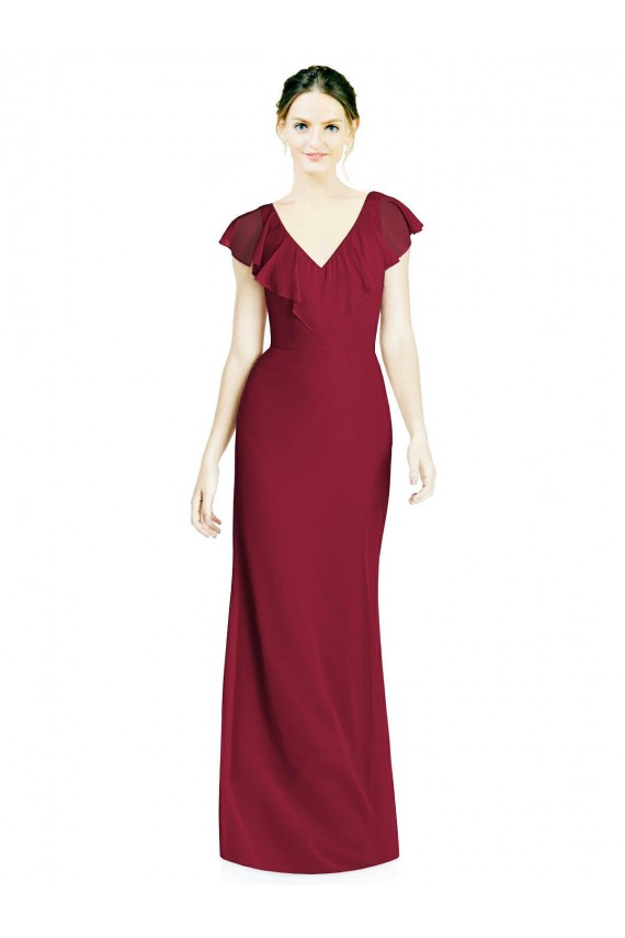 V-Back Trumpet Burgundy V-Neck Long Sleeveless Bridesmaid Dress Norwich
