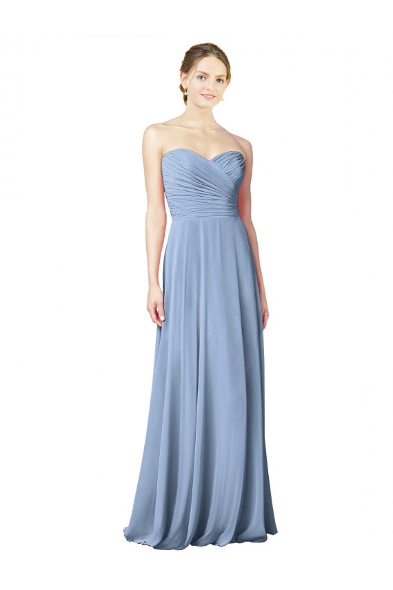Low Back Dusty Blue Chiffon Sweetheart Long Sleeveless Wedding Party Dress Norwich