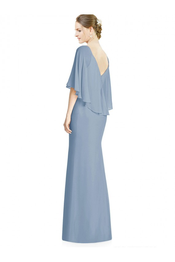 Dusty Blue Soft Chiffon V-Neck Long Sleeveless Bridesmaid Dress Norwich