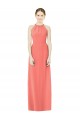 Keyhole Back Coral Soft Chiffon Halter Neck Long Sleeveless Bridesmaid Dress Norwich
