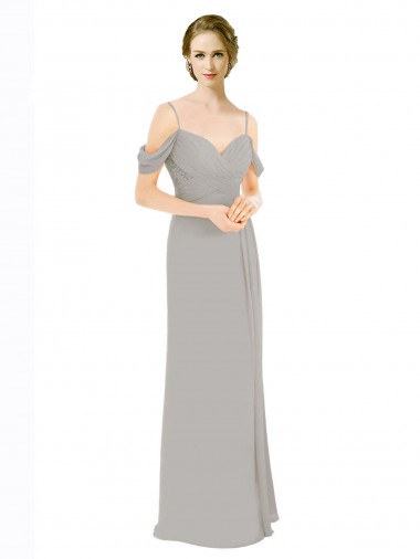 Low Back Soft Chiffon & Lace Off the Shoulder Long Cold Shoulder Bridesmaid Dress Norwich