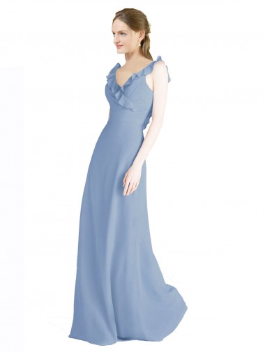 Open Back Chiffon V-Neck Long Floor Length Sleeveless Bridesmaid Dress Norwich