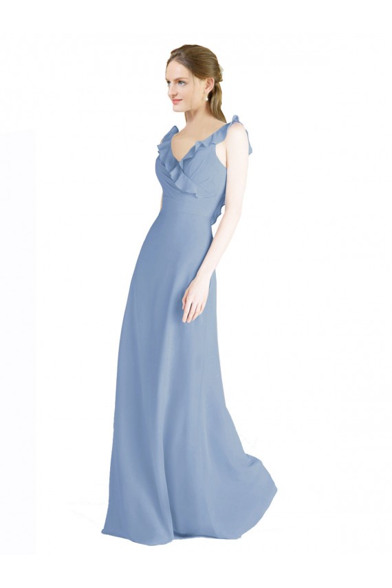 Open Back Chiffon V-Neck Long Floor Length Sleeveless Bridesmaid Dress Norwich