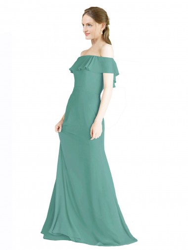 Icelandic Silver Soft Chiffon Off the Shoulder Long Sleeveless Bridal Party Dress Norwich