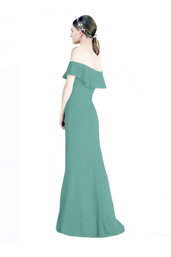 Icelandic Silver Soft Chiffon Off the Shoulder Long Sleeveless Bridal Party Dress Norwich