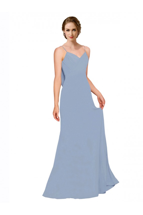 Dusty Blue Chiffon Spaghetti Straps Long Sleeveless Bridesmaid Dress / Evening Dress Norwich