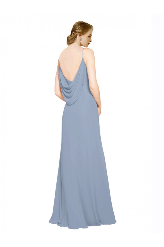 Dusty Blue Chiffon Spaghetti Straps Long Sleeveless Bridesmaid Dress / Evening Dress Norwich