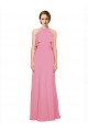 Low Back Skin Pink Soft Chiffon Halter Neck Long Sleeveless Bridesmaid Dress Norwich