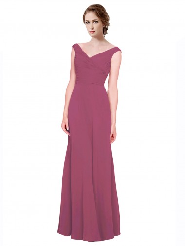 Mauve Taupe Soft Chiffon V-Neck Long Sleeveless Bridesmaid Dress Norwich