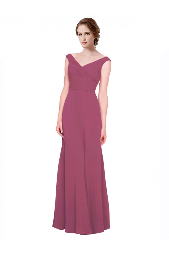 Mauve Taupe Soft Chiffon V-Neck Long Sleeveless Bridesmaid Dress Norwich