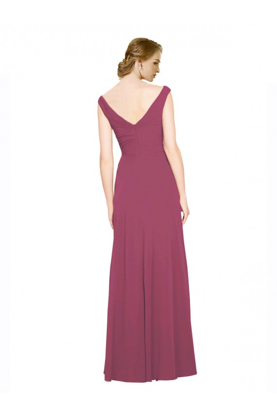 Mauve Taupe Soft Chiffon V-Neck Long Sleeveless Bridesmaid Dress Norwich