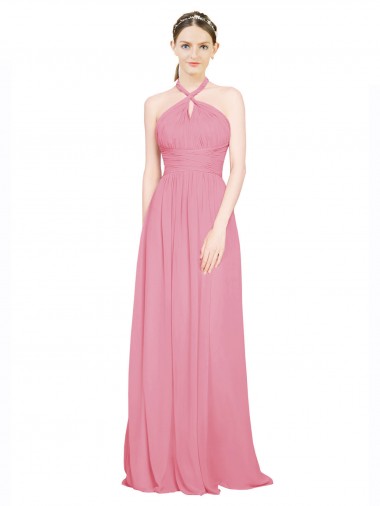 Skin Pink Chiffon Halter Neck Long Sleeveless Bridesmaid Dress / Evening Dress Norwich
