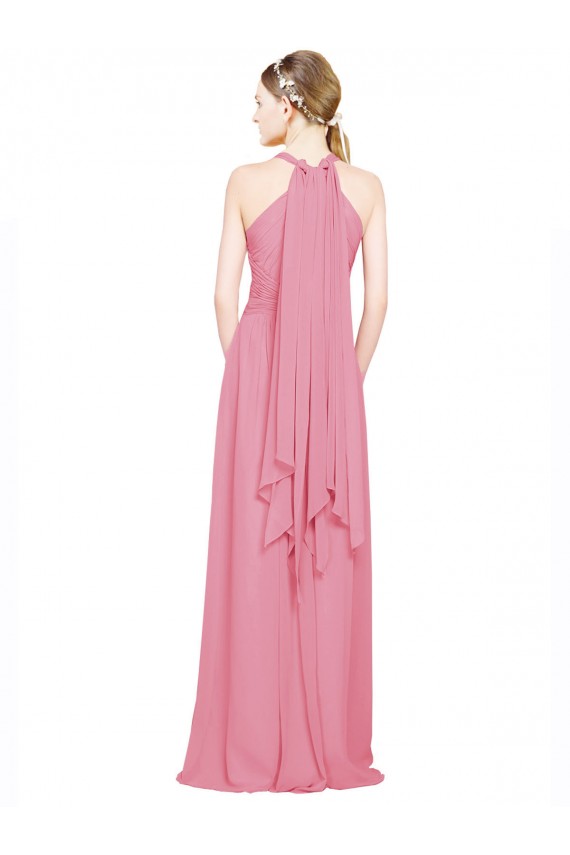 Skin Pink Chiffon Halter Neck Long Sleeveless Bridesmaid Dress / Evening Dress Norwich