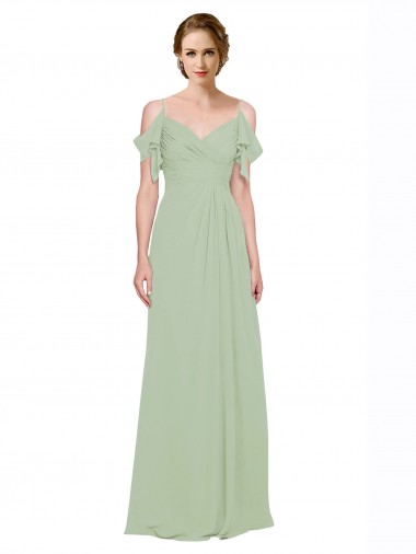 Low Back Smoke Green Lxue Chiffon Off the Shoulder Long Sleeveless Bridesmaid Dress Norwich