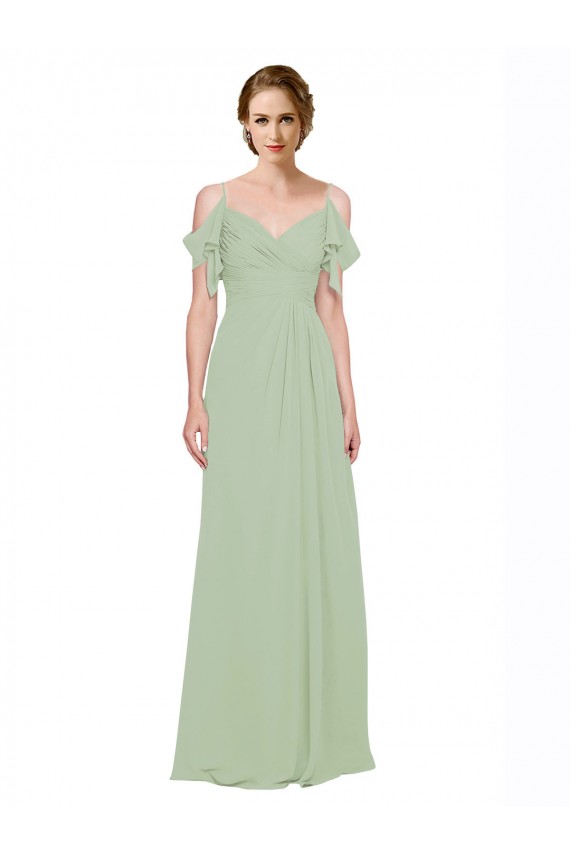 Low Back Smoke Green Lxue Chiffon Off the Shoulder Long Sleeveless Bridesmaid Dress Norwich