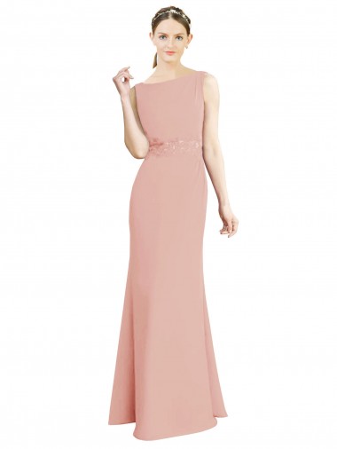 Bliss Pink Soft Chiffon Boat Neck Long Sleeveless Bridesmaid Dress Norwich
