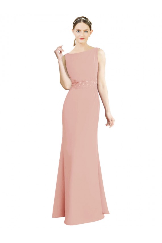 Bliss Pink Soft Chiffon Boat Neck Long Sleeveless Bridesmaid Dress Norwich