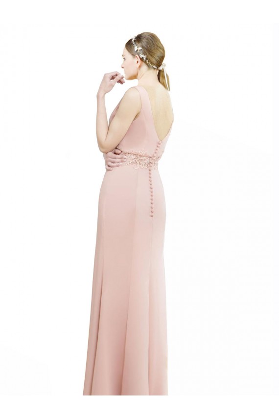 Bliss Pink Soft Chiffon Boat Neck Long Sleeveless Bridesmaid Dress Norwich
